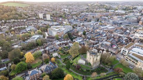 Aerial view of Guildford town centre