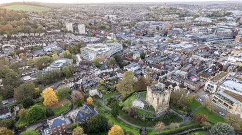Getty Images Aerial view of Guildford town centre