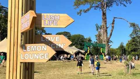 A finger post with signs to the Lemon Lounge, Lush Life and Rhythm Corner