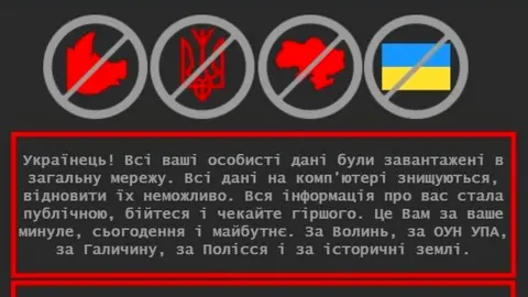 Unknown Threatening message which appeared on Ukrainian government websites