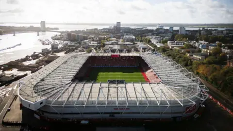 Getty Images An aerial shot of St Mary's Stadium by the water with the city visible in the distance