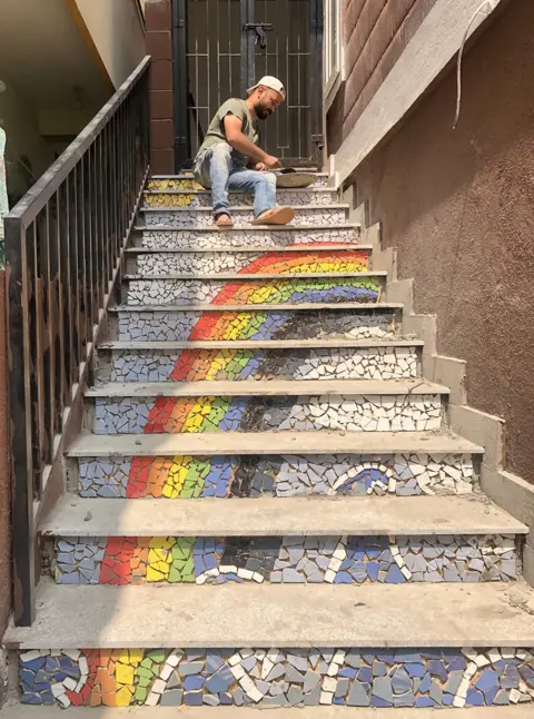 Kevin Wilson Rainbow on steps