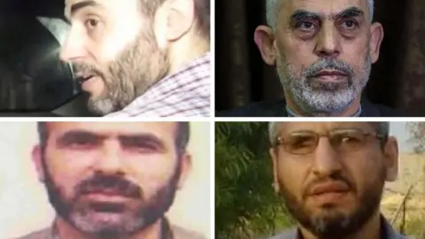 IDF/Reuters/EPA (Clockwise from top left) Mohammed Sinwar, Yahya Sinwar, Mohammed Deif and Marwan Issa