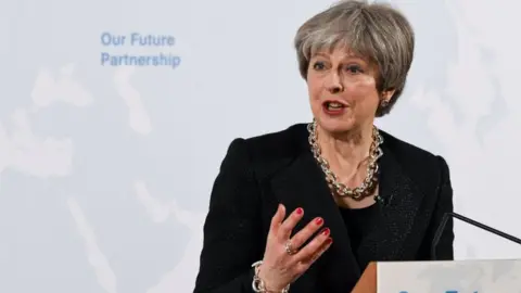 EPA Theresa May at her Mansion House speech