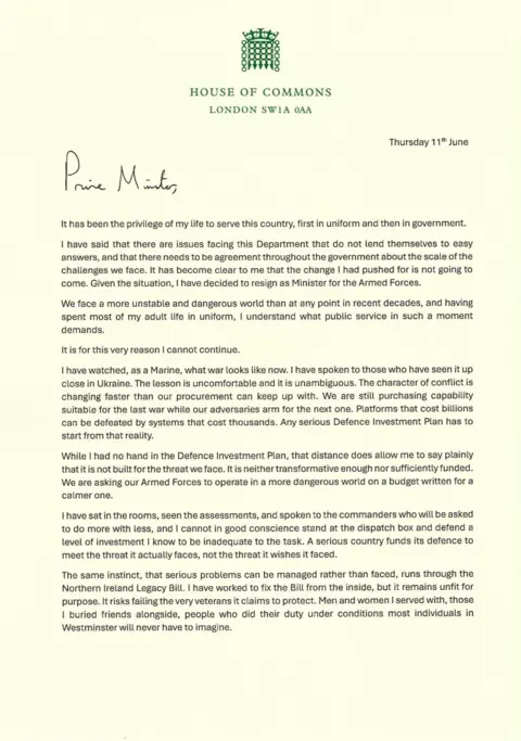 Al Carns/X A PDF version of the first page of Carns' letter. 'Prime Minister' is handwritten. 