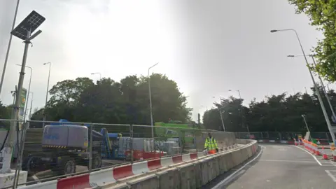 Google There are traffic cones, barriers and signs next to Gallows Corner, while refurbishment works are ongoing.