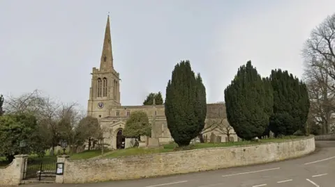 Google Streetview image of St Nicholas Church, Bulwick, a traditional village church with a spire
