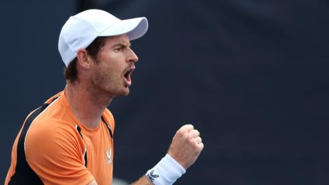 Andy Murray clenches his fist during a match at the Miami Open