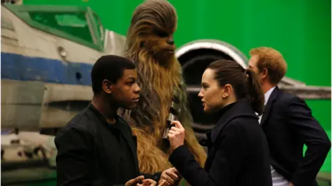 Getty Images Star Wars cast and Prince Harry at Pinewood Studios