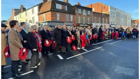 Shannon Saise-Marshall Armistice service in Chertsey, Surrey