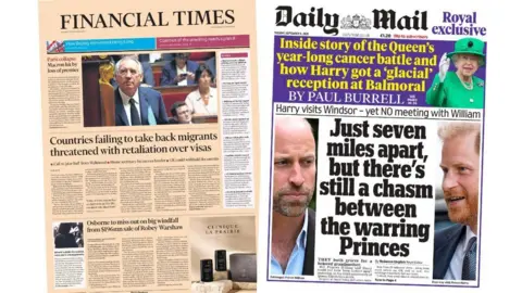 The front page of the Financial Times and Daily Mail.