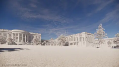 White House unveils plans for new $200m ballroom White House A rendering shows what the White House and the new East Wing would look like after renovations