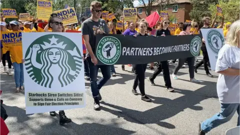 Michael Sanabria Starbucks Workers United campaigners