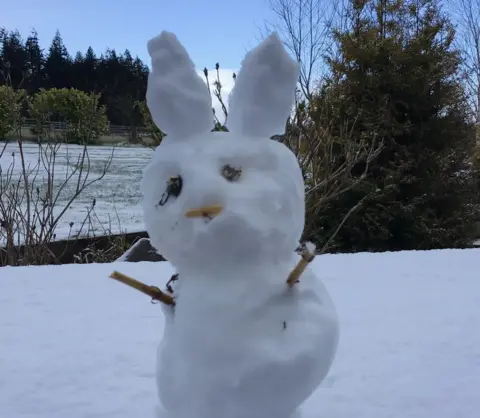 BBC Weather Watcher/ Tattie-Bogle Snowman in shape of Easter Bunny