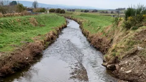 Loughs Agency Shows the river with two green banks and mountains in the background