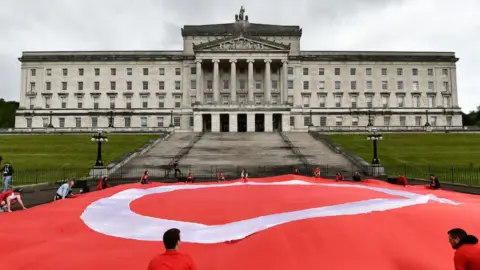 PAcemaker Irish language activists protest at Stormont