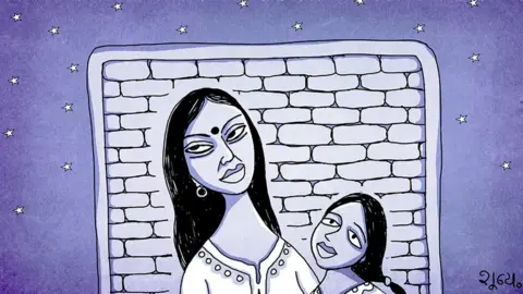 Illustration of a mother and her daughter
