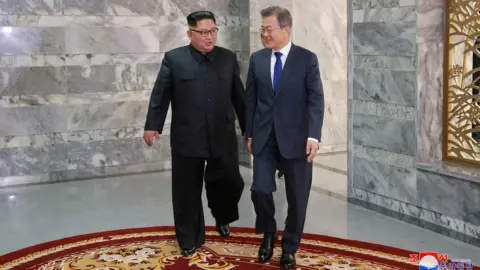 Reuters Both Korean leaders meet at the truce village of Panmunjom, North Korea