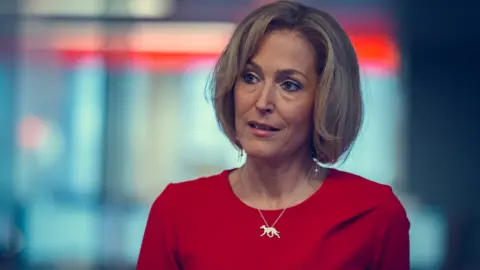 Netflix Gillian Anderson playing Emily Maitlis in Sccop