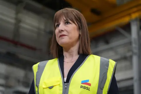 Chancellor of the Exchequer Rachel Reeves speaking to the media during a visit to Rheinmetall BAE Systems Land (RBSL) in Telford, Shropshire, for an announcement on defence funding.