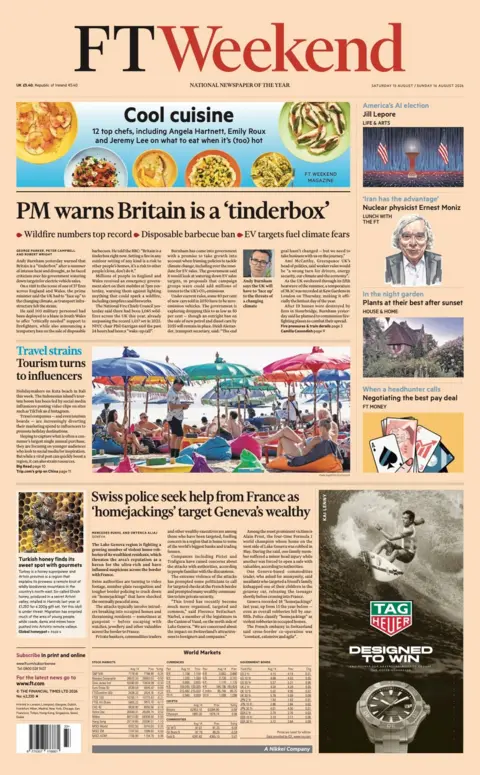 "PM warns Britain is a 'tinderbox'," reads the headline on the front page of the Financial Times.