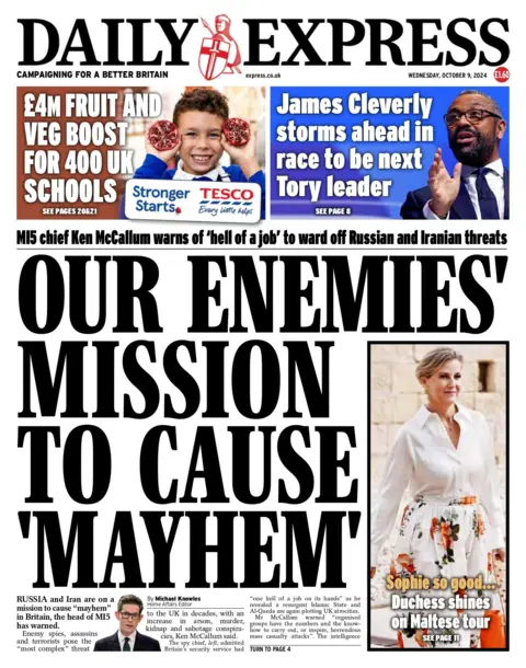 Front page of the Daily Express. 