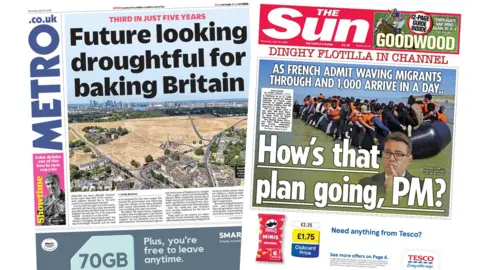 Newspaper headlines: 'Future looking droughtful' and 'Dinghy flotilla'