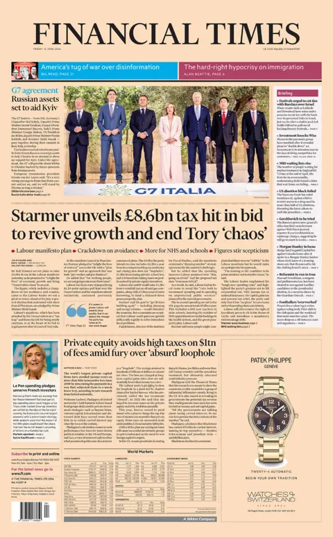 FT headline: "Starmer unveils £8.6bn tax hit in bid to revive growth and end Tory 'chaos'"