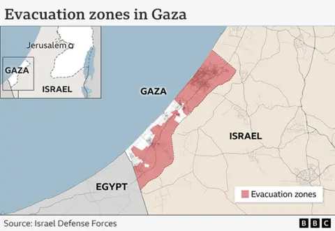 Evacuation zones in Gaza. 