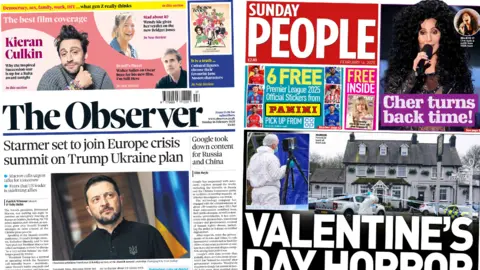 The Observer and Sunday People editions for Sunday 16 February