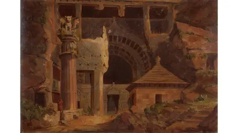 DAG A painting of the ancient rock-cut Karla caves. It reflects early nationalist interest in India’s architectural past. M.K. Parandekar (1877–1961). 