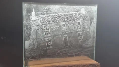 Thomas Southall Crooked House glass etching