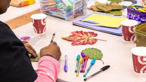 Leyla Ozkan Someone drawing on leaves on a table