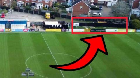 A picture of Farnham Town's ground showing where the stand will be