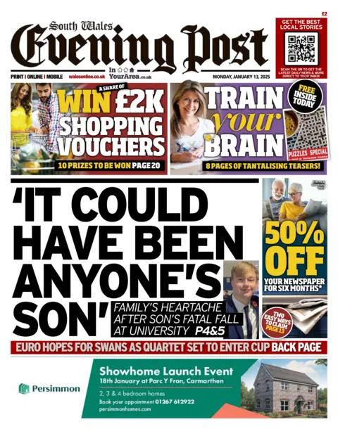 South Wales Evening Post The front page of the South Wales Evening Post