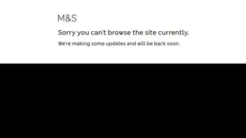 A screengrab of what the M&S website looks like. it is split in two horizontally. Top half is white with black writing and bottom half is black