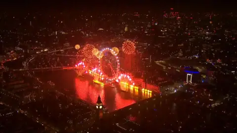 London seen from above as fireworks erupt