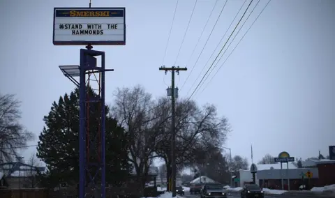 Getty Images Stand with the Hammond says a sign in town