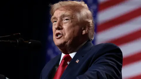 U.S. President Donald Trump delivers remarks at Red Rock Casino Resort Spa in Las Vegas, Nevada, U.S., August 5, 2026. 