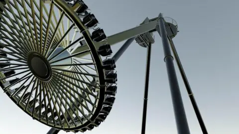 Pleasure Beach Resort Artist impression of the ride. It looks like a ring of seats in a circle that will spin from a central pole it is attached to
