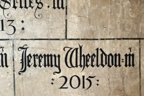 Lincoln Cathedral The finish work, in a calligraphy style, states Jeremy Wheeldon in 2025