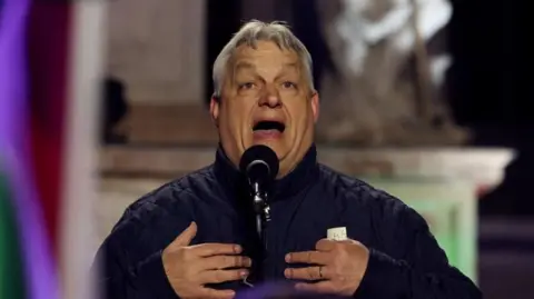 Reuters A man in a coat shouts at a microphone