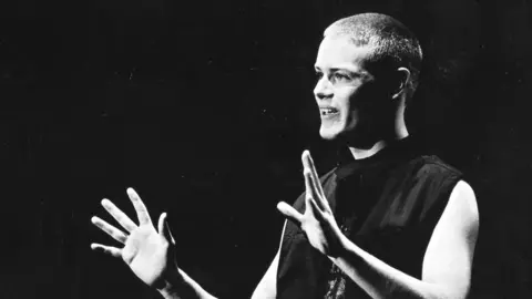 The Royal Lyceum Theatre Edinburgh. A black and white picture of a young Sam Heughan.