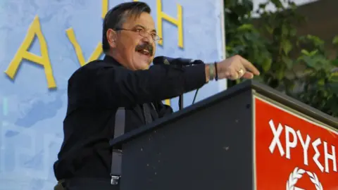 Getty Images Golden Dawn MP Christos Pappas addresses an election rally