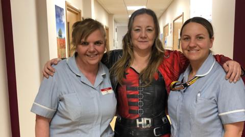 LOROS worker Cecila Davis with Joanne Watkins, and the right is Amy Brown. Both nurses at LOROS.