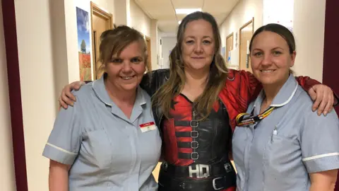 Loros LOROS worker Cecila Davis with Joanne Watkins, and the right is Amy Brown. Both nurses at LOROS.