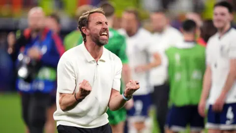 Bradley Collyer/PA Wire Gareth Southgate celebrating England's Euro 2024 win over Holland in the semi-final