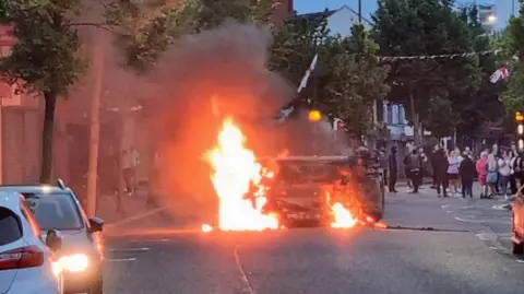 PA Media Vehicle on fire in south Belfast