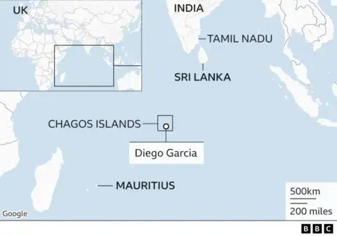 A map showing the location of the Chagos Islands