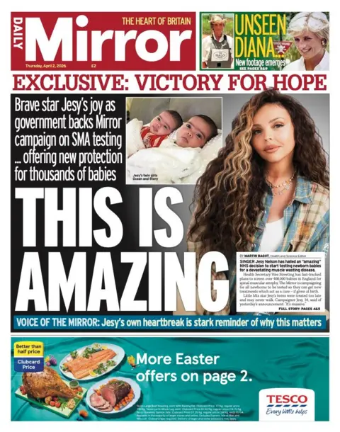 The headline on the front page of the Daily Mirror reads: "This is amazing."